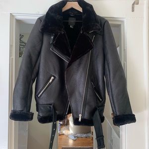 Forever 21 Sherpa Faux Leather Bomber Jacket